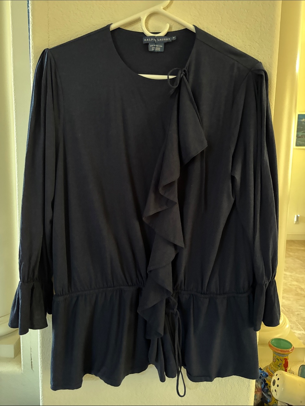 Ralph Lauren Black Long-Sleeve Ruffle Front Dress
